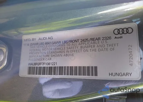 2015 Audi S3 2.0T Premium Plus z USA, uszkodzony, nr VIN WAUBFGFF7F1081221